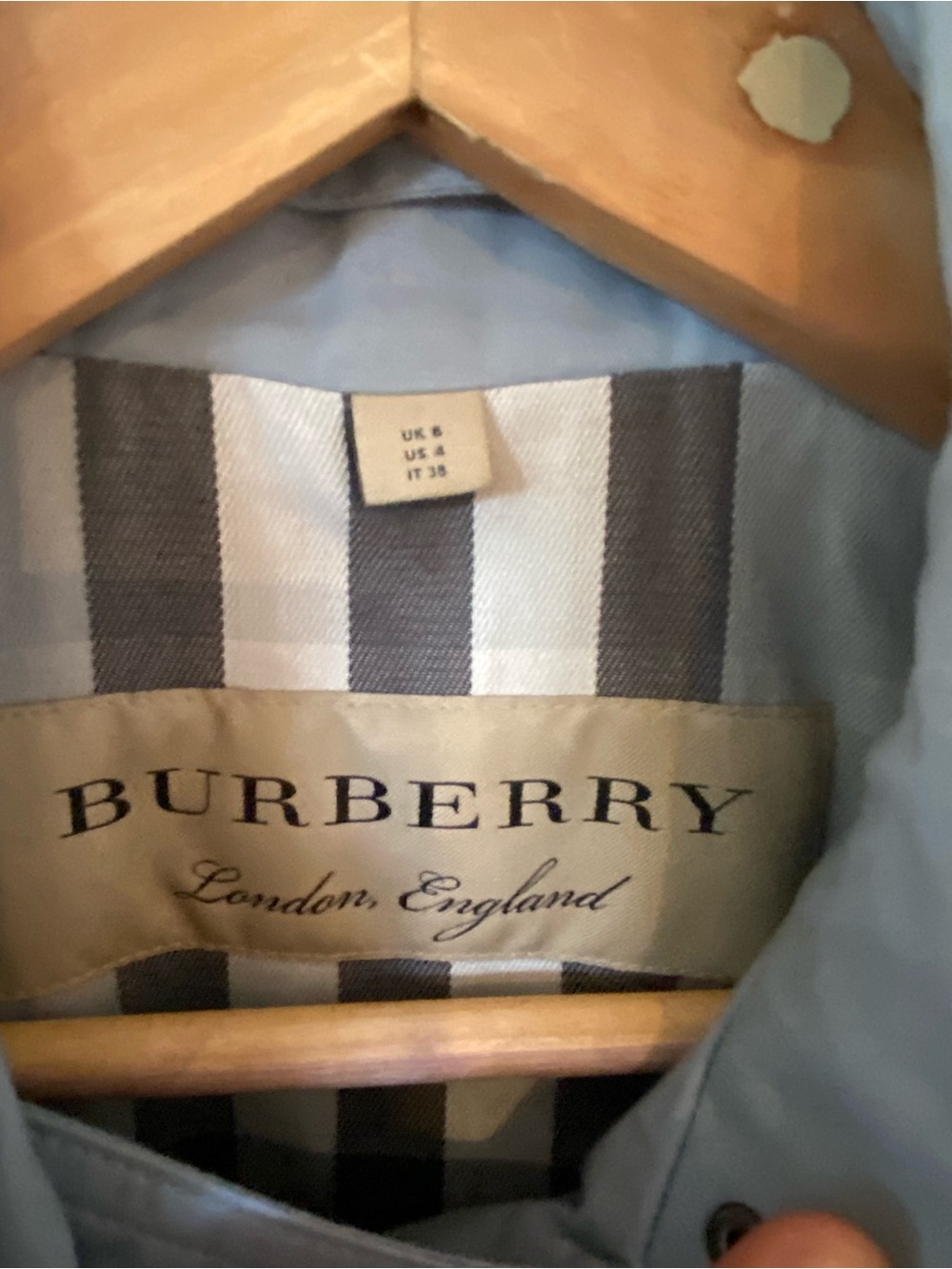 Burberry London Blue Cotton Check Lined Belted Trench Coat US 4 - Picture 15 of 15